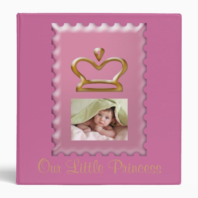 Pink Princess Crown Baby Girl Photo Album 3 Ring Binder (Front)