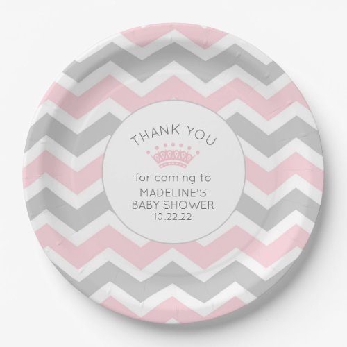 Pink Princess Crown baby shower decor Paper Plates