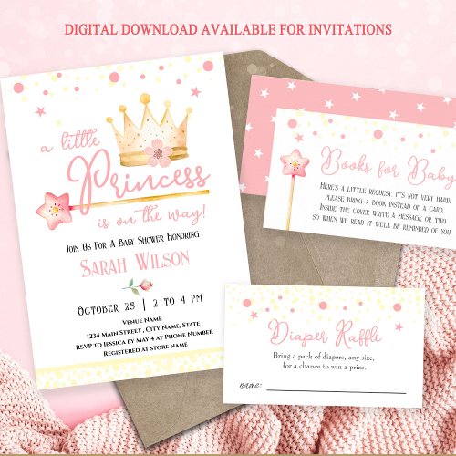 Pink Princess Crown Baby Shower Invitation