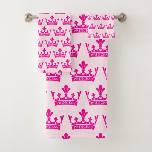 Pink Princess Crown Bath Towel Set