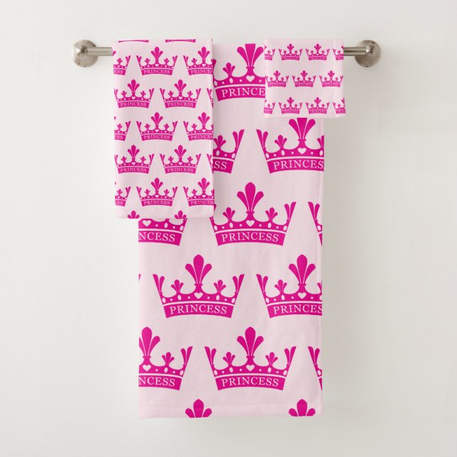 Pink Princess Crown Bath Towel Set (Insitu)