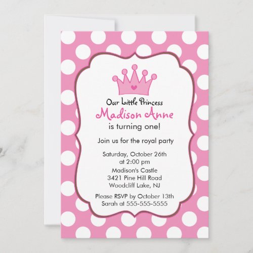 Pink Princess Crown Birthday Party Invitation