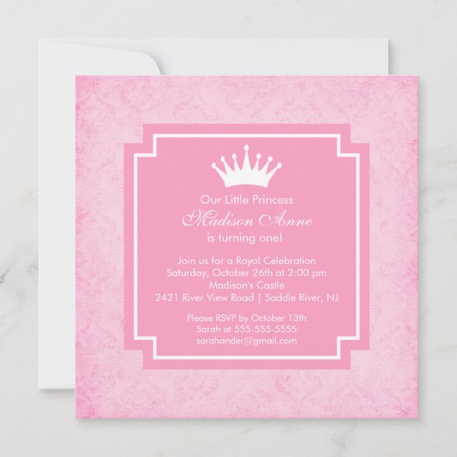 Pink Princess Crown Birthday Party Invitation (Front)
