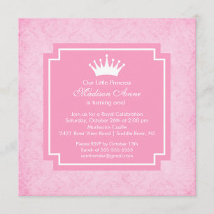 Pink Princess Crown Birthday Party Invitation