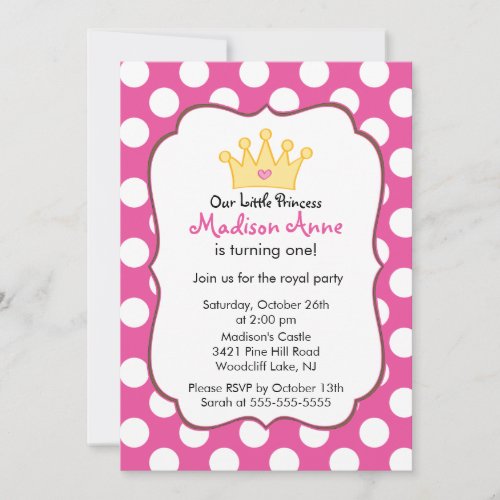 Pink Princess Crown Birthday Party Invitation