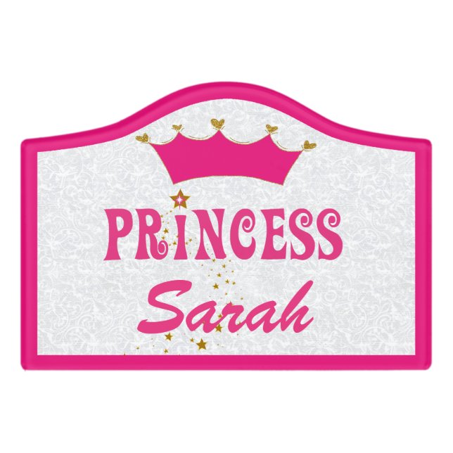 Pink Princess Crown Custom Acrylic Wall Plaque Door Sign (Small Crest Front)