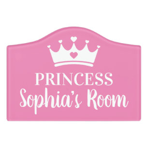 Pink princess crown custom girls baby door sign