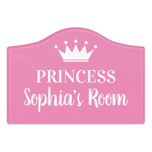 Pink princess crown custom girls baby room nursery door sign