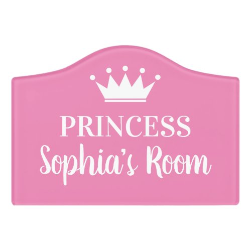 Pink princess crown custom girls baby room nursery door sign