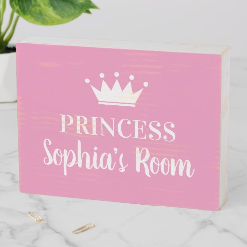 Pink princess crown custom girls baby room nursery wooden box sign