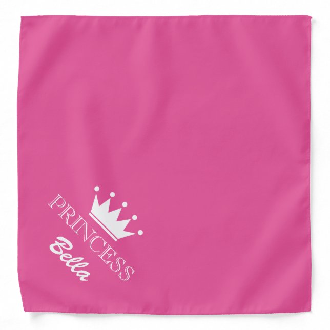 Pink princess crown dog bandana with custom name (Front)