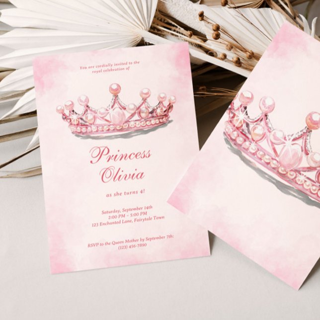  Pink Princess Crown Fairytale Birthday Party Invitation (Creator Uploaded)