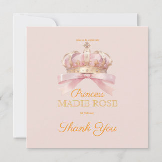 Pink Princess Crown Fairytale Birthday Thank You Card