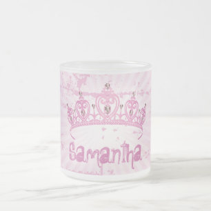 Pink Princess Crown Frosted Glass Coffee Mug Cup