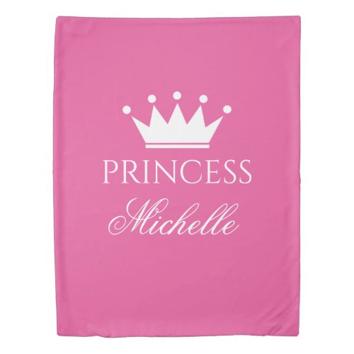Pink princess crown girls twin size custom name duvet cover