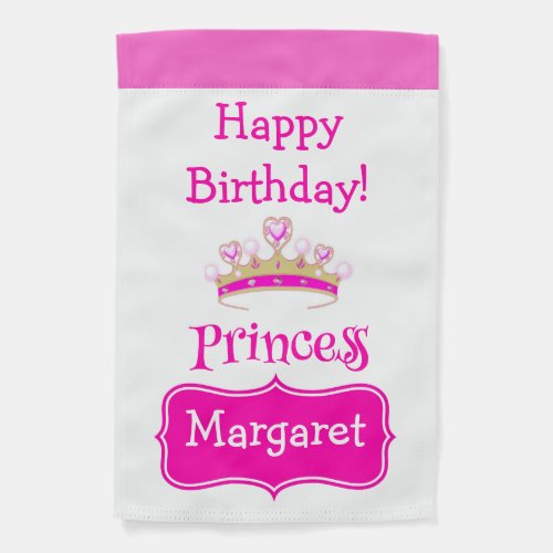 Pink Princess Crown Girly Birthday Custom Name Garden Flag