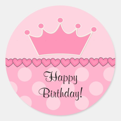 Pink Princess Crown Happy Birthday Sticker | Zazzle