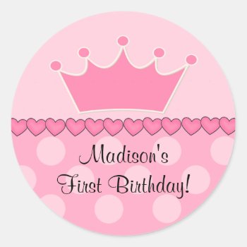 Pink Princess Crown Happy Birthday Sticker by celebrateitinvites at Zazzle
