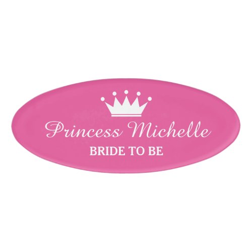 Pink princess crown magnetic name tags for bride