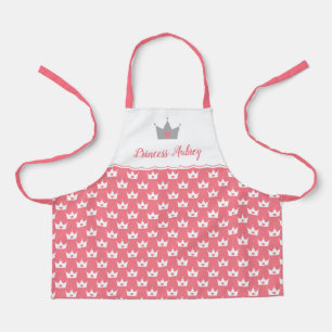 Pink Princess Crown Pattern & Name Apron