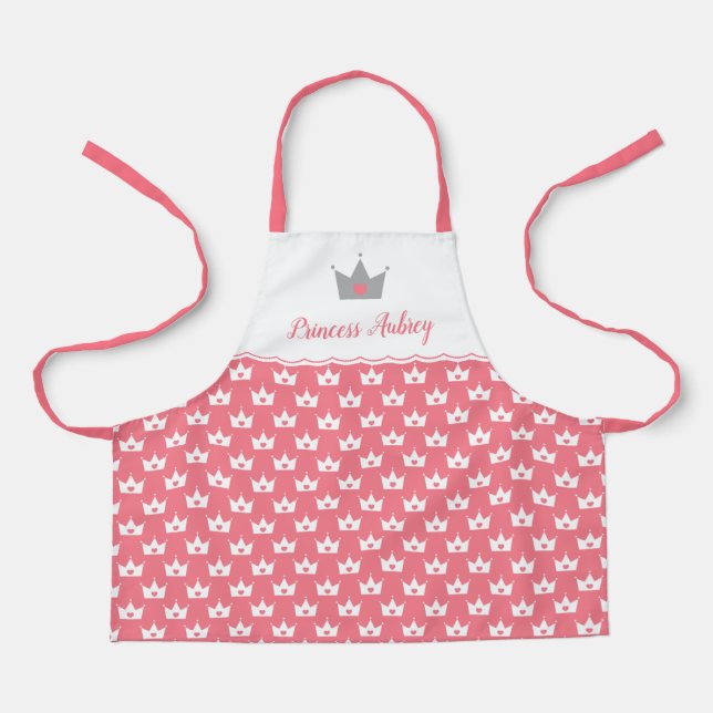 Pink Princess Crown Pattern & Name Apron (Front)