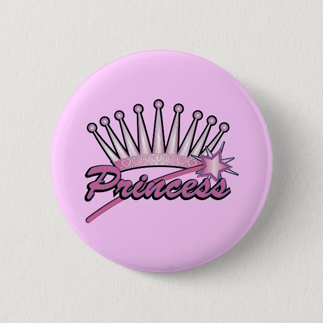 Pink Princess Crown Pinback Button (Front)