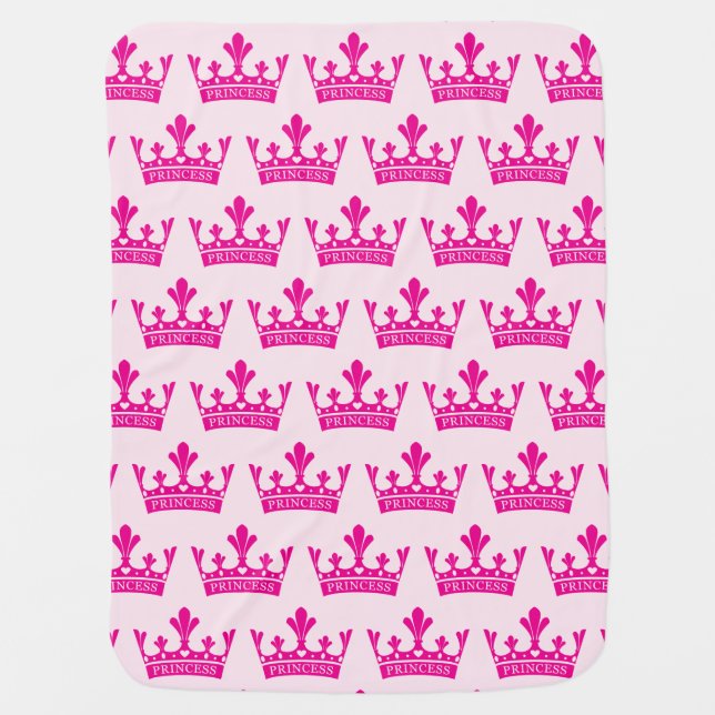 Pink Princess Crown Print Baby Blanket (Front)
