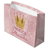 Pink Princess Crown Rose Gold Birthday Large Gift Bag (Back Angled)