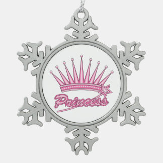 Pink Princess Crown Snowflake Pewter Christmas Ornament