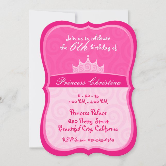 Pink Princess Crown Spirals Birthday Invitation (Front)