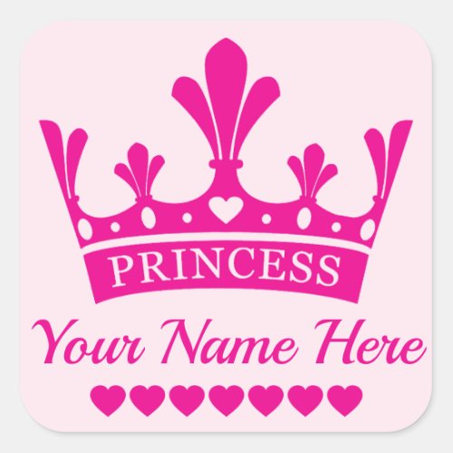 Pink Princess Crown Square Sticker