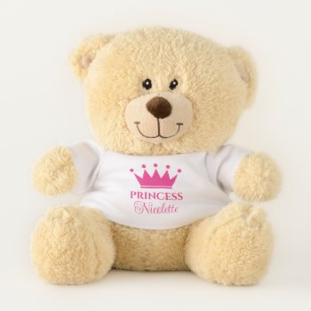 Pink Princess Crown Teddy Bear With Baby Girl Name by logotees at Zazzle