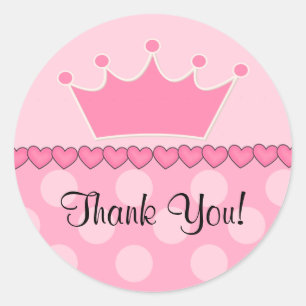 Pink Princess Crown Thank You Sticker