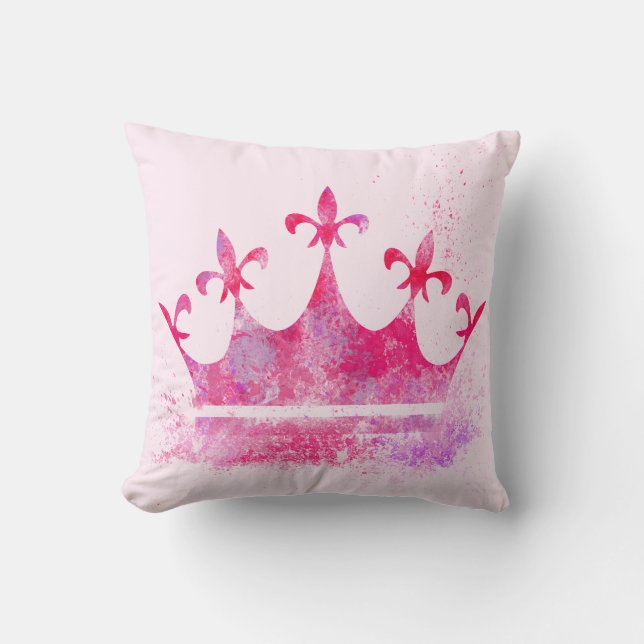 Pink Princess Crown Throw Pillow (Front)