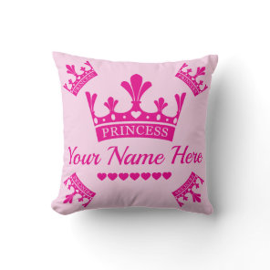 Pink Princess Crown Throw Pillow