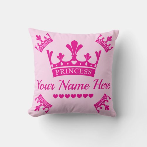 Pink Princess Crown Throw Pillow