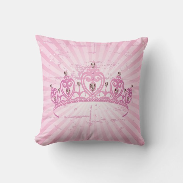 Pink Princess Crown Tiara Jewel Couch Throw Pillow (Front)