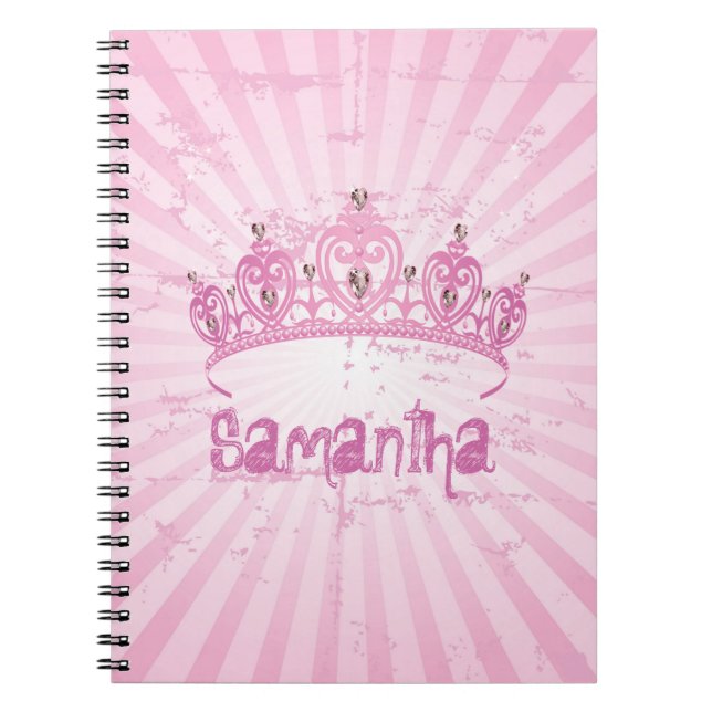 Pink Princess Crown Tiara Jeweled Spiral Notebook (Front)