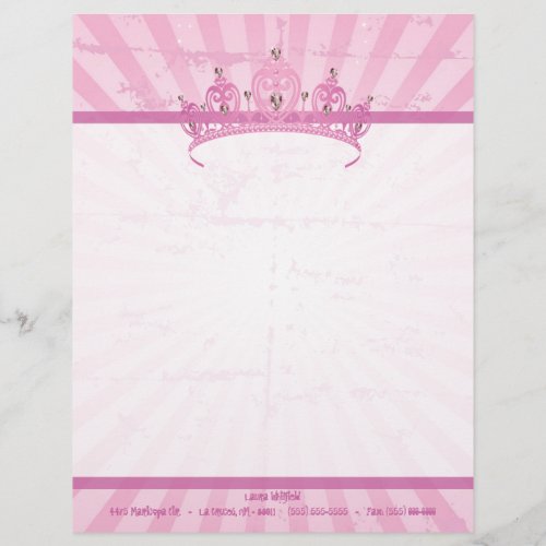 Pink Princess Crown Tiara Letterhead Stationery