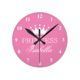 Pink princess crown wall clock for girls bedroom