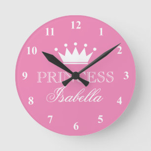 Pink princess crown wall clock for girls bedroom