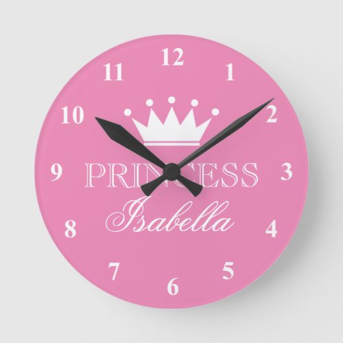 Pink princess crown wall clock for girls bedroom