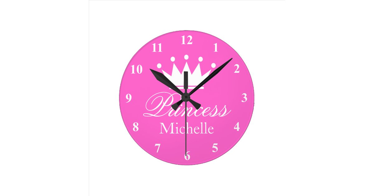 Pink Princess Crown Wall Clock With Girls Name Zazzle Com