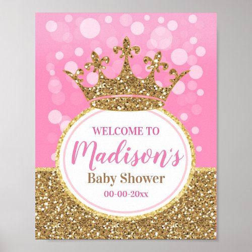 Pink princess crown Welcome Sign Girl  Shower gold
