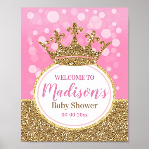 Pink princess crown Welcome Sign Girl Shower gold | Zazzle