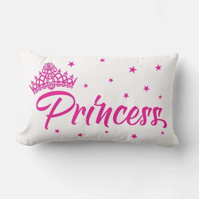 Pink Princess cushion with gorgeous tiara, stars (Front)