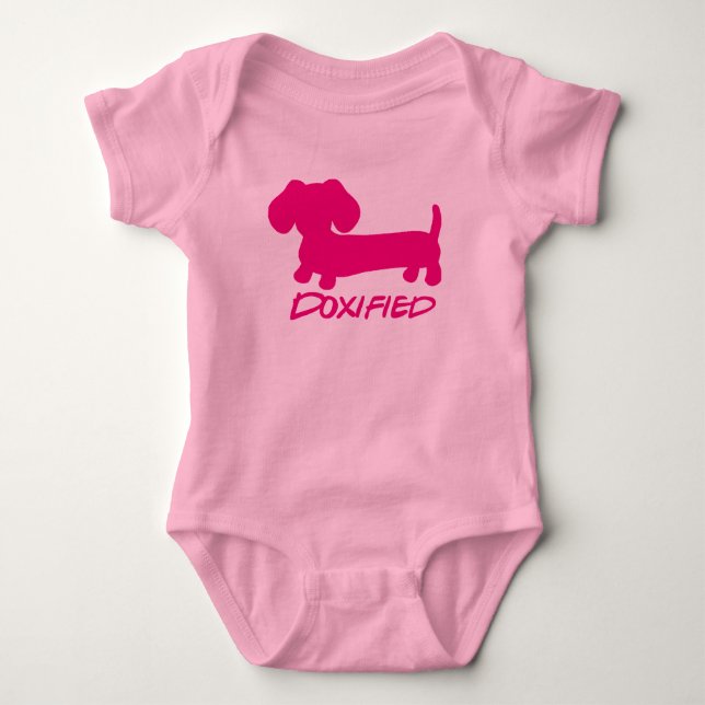 Pink Princess Dachshund Doxified Baby One Piece Baby Bodysuit (Front)
