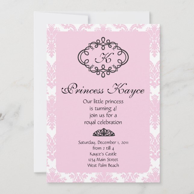 Pink Princess  Damask Invitation (Front)