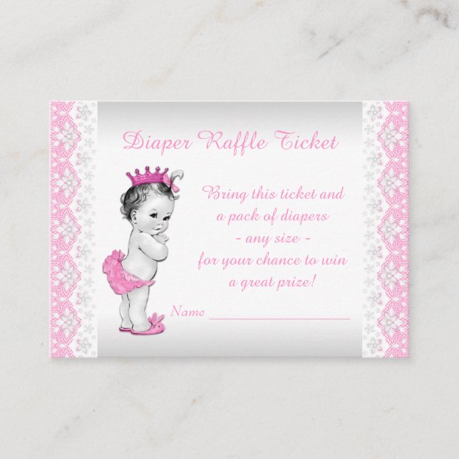 Pink Princess Diaper Raffle Ticket Enclosure Card (Front)