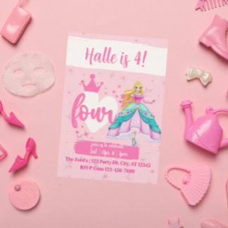 Pink Princess Doll, 4th Birthday Invitation